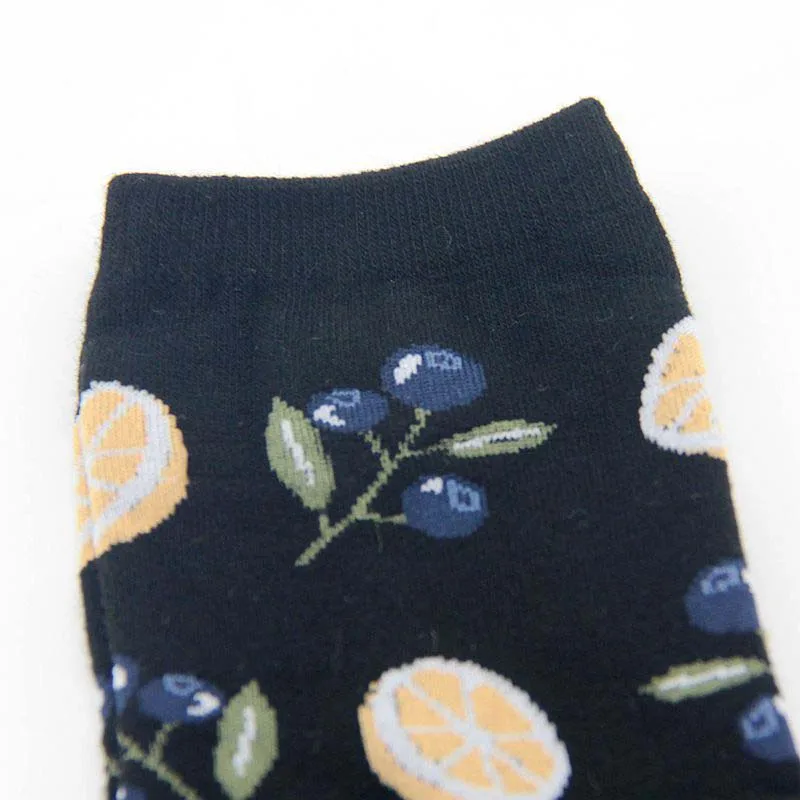 [COSPLACOOL]Korean Fresh Fruits Socks Lemon Avocado Pineapple Cherry Blueberry Orange Gardenias Flamingos Plumerias Women Socks