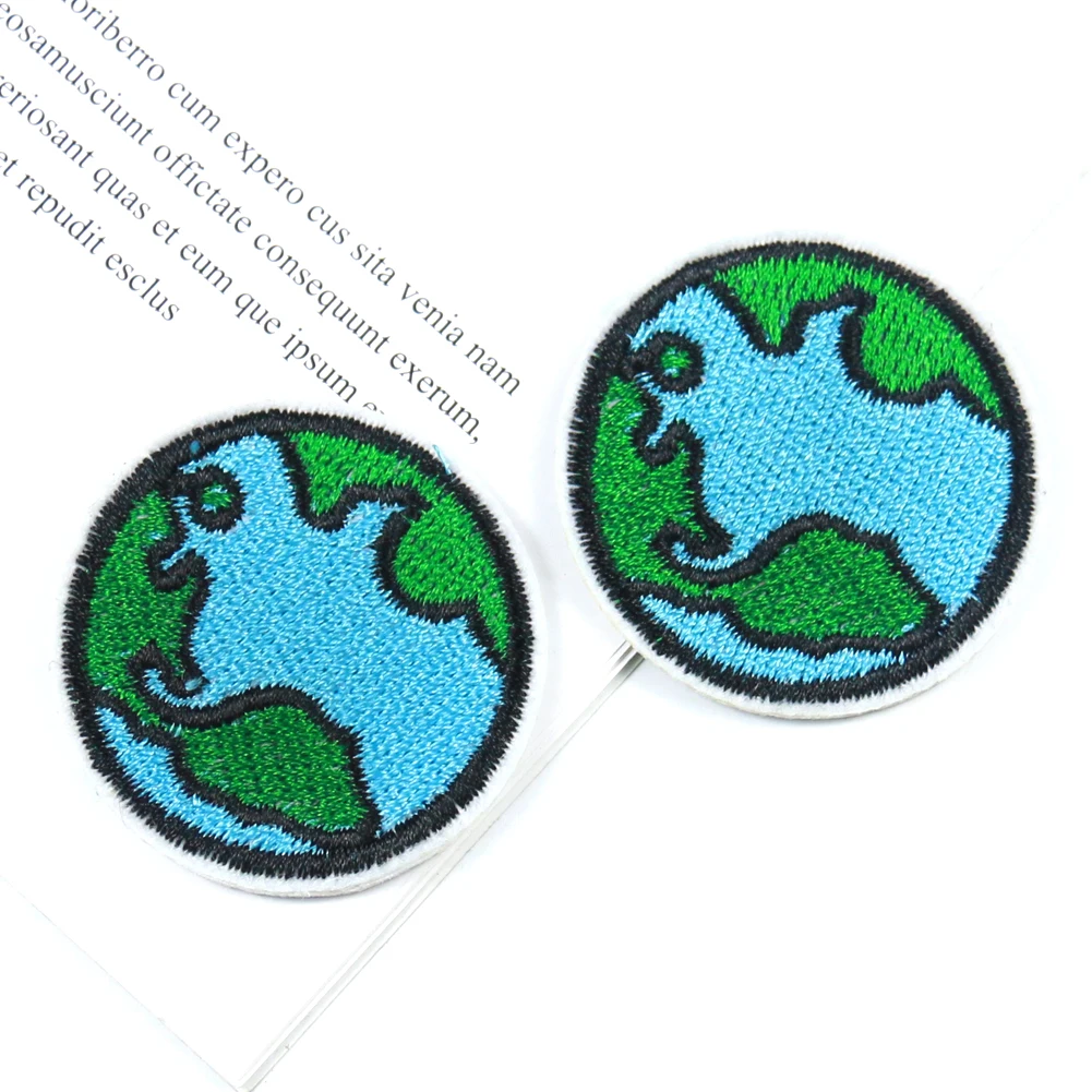 2PCS Green Earth Applique Peace Development Motif Embroidery Patch Iron on Patches for Clothing Environmental Friendly Badge