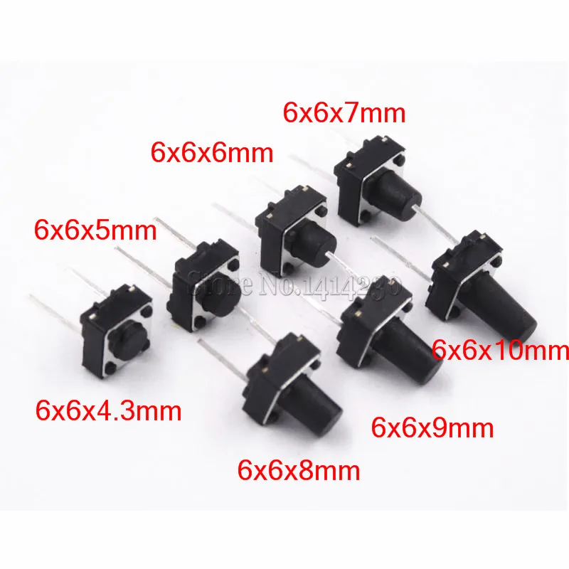 20Pcs Tactile Switch Momentary Tact 6x6x4.3/5/6/7/8/9/10mm 6*6*4.3mm 5mm 6mm 7mm 8mm 9mm 10mm Middle pin 2pins