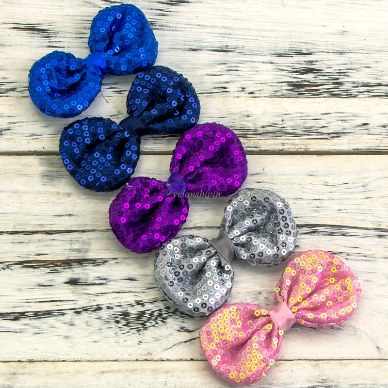 

120pcs/lot 9CM Newborn Mini Embroidery Sequin Hair Bows Clips For DIY headband Boutique Bow Applique Ties For Hair Accessories