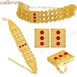 Ethiopian Gold Color Jewelry sets Colored Stone Chokers Necklace/Earrings/Ring/Bracelet African Wedding Eritrean for Women