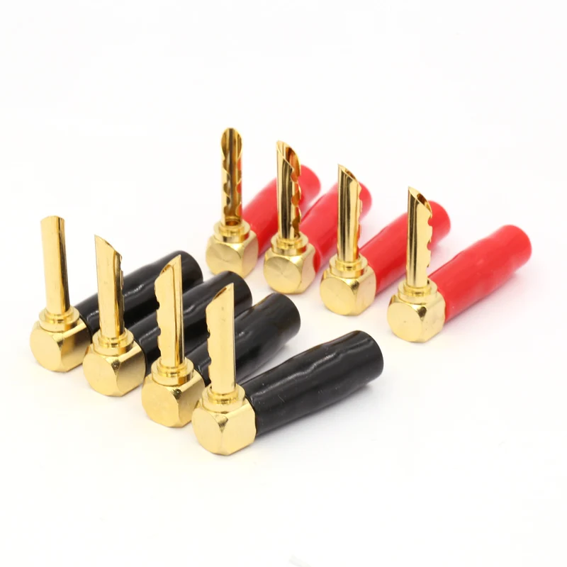 8x Banhado A Ouro L-Tipo 90 Grau Parafuso de Bloqueio Conectores BFA Banana Plug Adapter