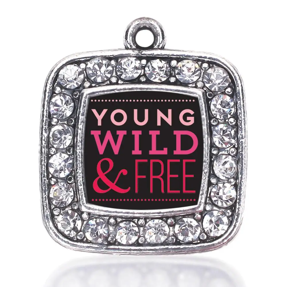 YOUNG WILD AND FREE CIRCLE CHARM ANTIQUE SILVER PLATED JEWELRY