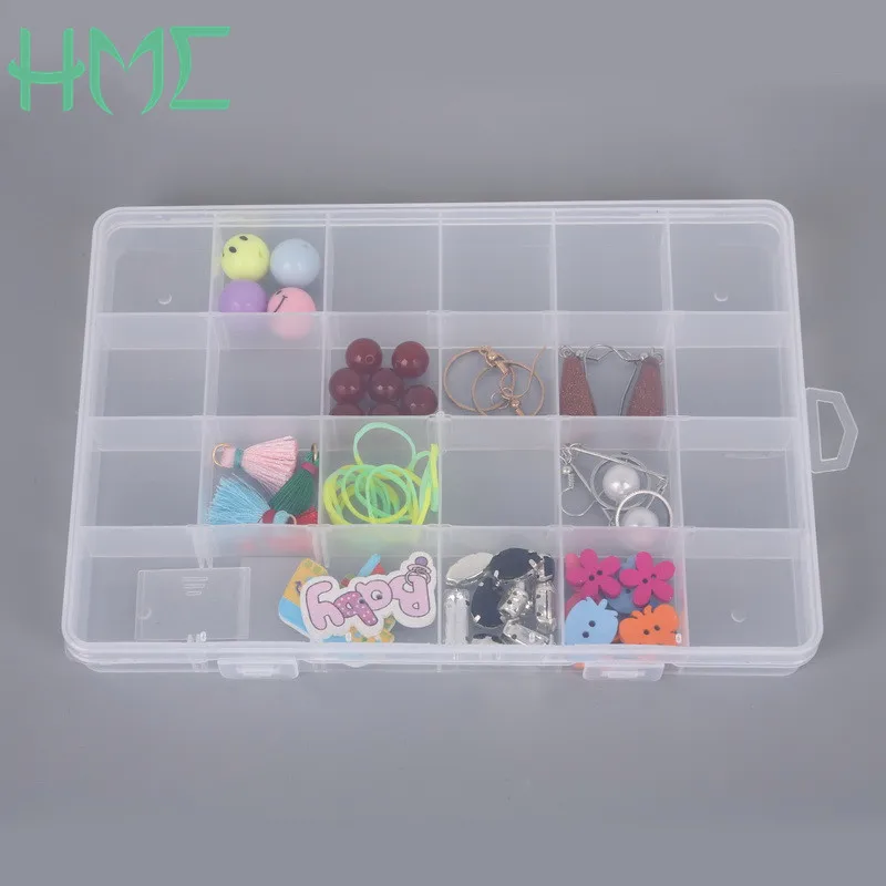 

24 Slots Plastic Adjustable Transparent Jewelry Ring Earrings Box Case Portable Organizer Storage Box Travel Bins Best Quality