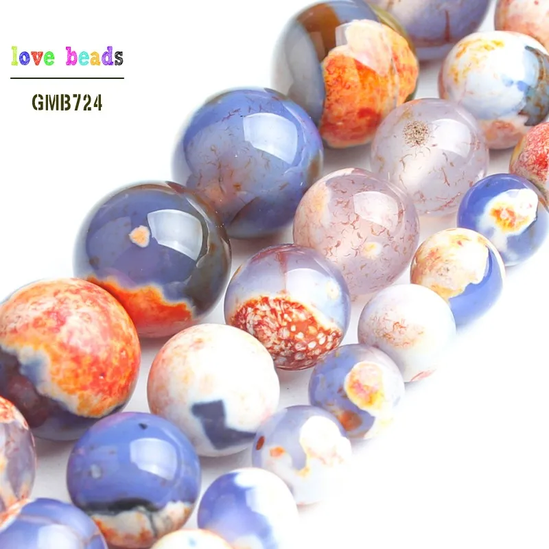 Stone Beads Orange Blue Fire Agates Round Loose Spacer Beads for jewelry making DIY Bracelet Strand 15\