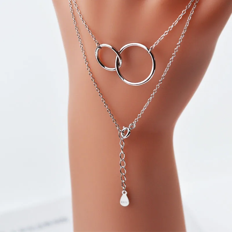 XIYANIKE Double Circle Interlock Clavicle Short Necklace Silver Color  Necklace For Women collares erkek kolye New VNS8016