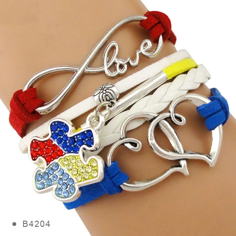 Infinity Love Rhinestone Puzzle Pieces Autism Mom Grandma Aunt Awareness Heart to Heart Charm Bracelets for Women