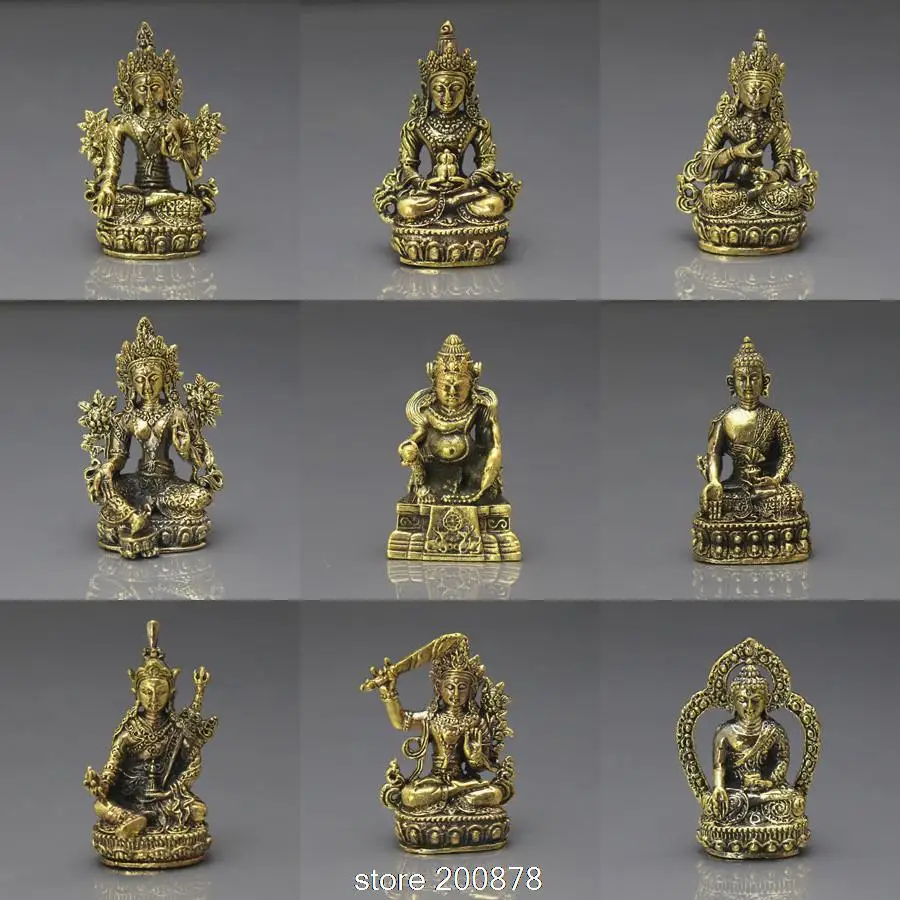 

HDC0683 Tibet mini Pocket Amulet Buddha Crafts 43-48mm Desk Old Golden Buddha status decor Lotus-born Treasure Collections