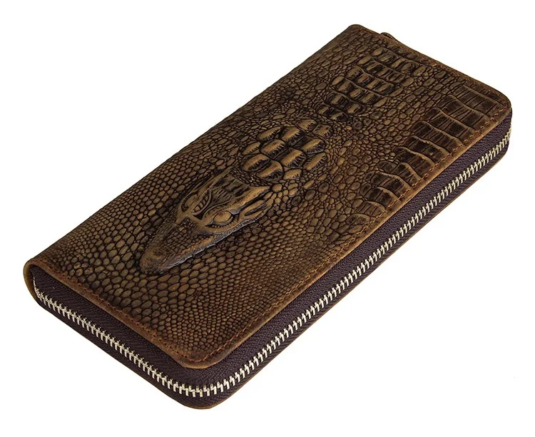 Nesitu Vintage Alligator Pattern Brown Genuine Leather Crazy Horse Leather Men Wallets Cowhide Man Clutch Purse #M8067