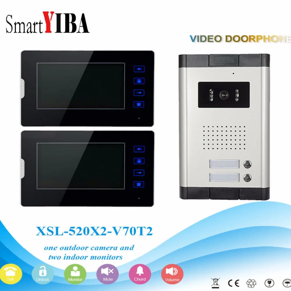 

SmartYIBA 2 Units Apartment Intercom System Video Door Phone Door Intercom Aluminum Alloy Camera 7"Inch Monitor Video Doorbell