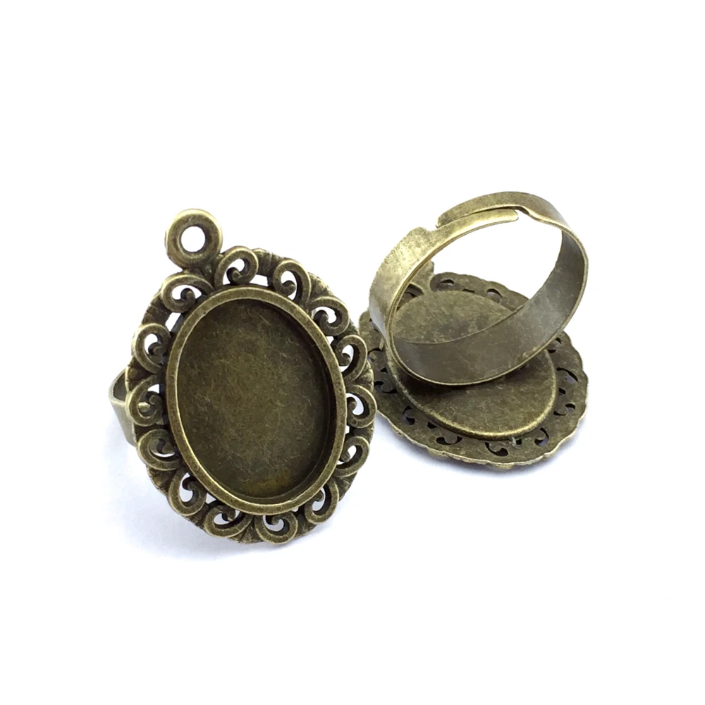 ZEROUP 13x18mm 5pcs Ring Settings Antique Bronze Copper Plated Adjustable Oval Glass Cabochon Blank Base Supplies for Jewelry