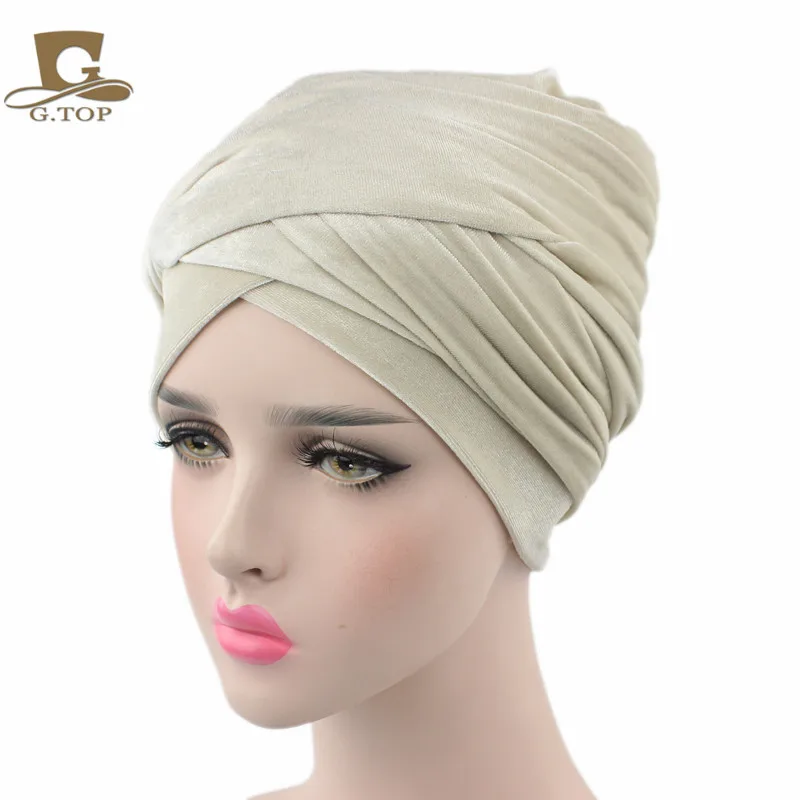 NEW Luxury pleated velvet magic Turban hijab Head Wrap Extra Long tube indian Headwrap Scarf Tie