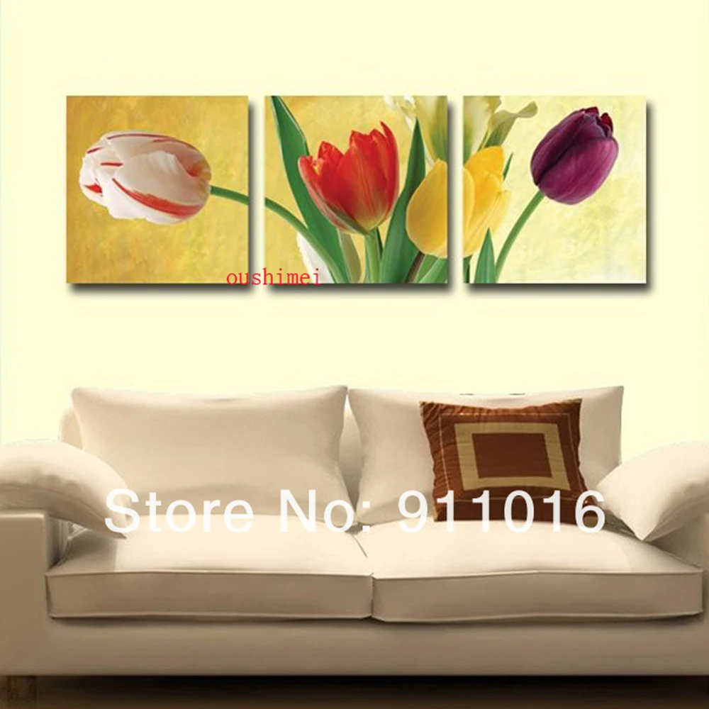 Hand Painted High Quality Tulip Oil Painting On Canvas Purple Tulip Painting For Home Decor Wall Art 3Pcs Group of Paintings