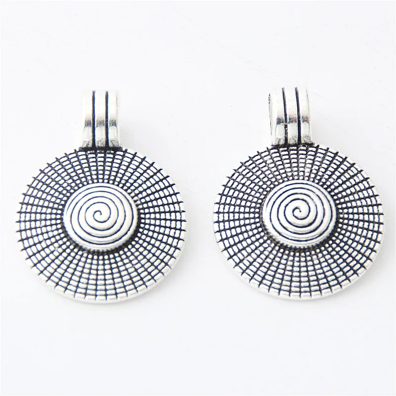 5pcs  Silver Color Alloy Round Vines Charm Unique Necklace Pendants Bohemian Jewelry Making Accessories 31x32mm A3050