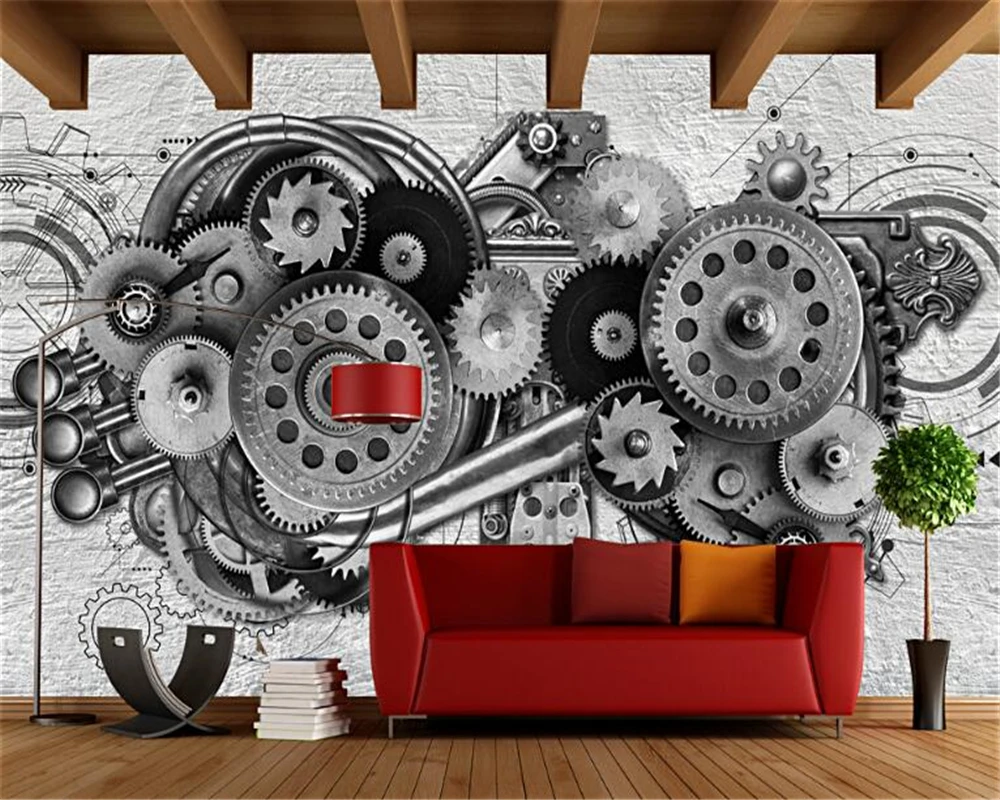 

beibehang Retro Fashion Personality Wallpaper Retro Machinery Gear Cafe Restaurant Water Bar Background wall papers home decor