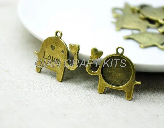 

200pcs 14mm/0.55'' Base Setting Antique Bronze Love Elephant Charm Pendant Letter Round Base Setting Cameo Cabochon Base