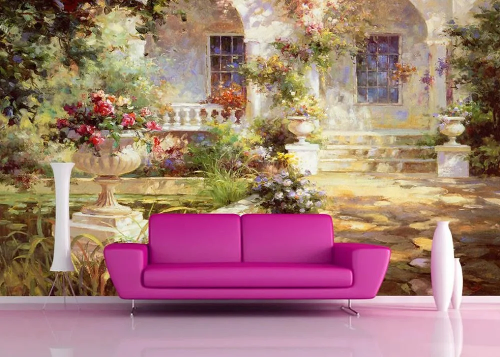 

Custom 3d photo wallpaper Garden Landscape Oil Painting TV background wallpaper 3d mural wallpaper