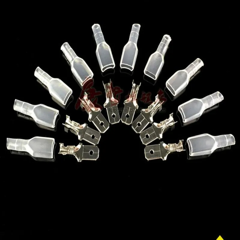 50sets 6.3 mm with transparent sheath inserted spring 6.3mm male connector terminal Faston with insulator for wire