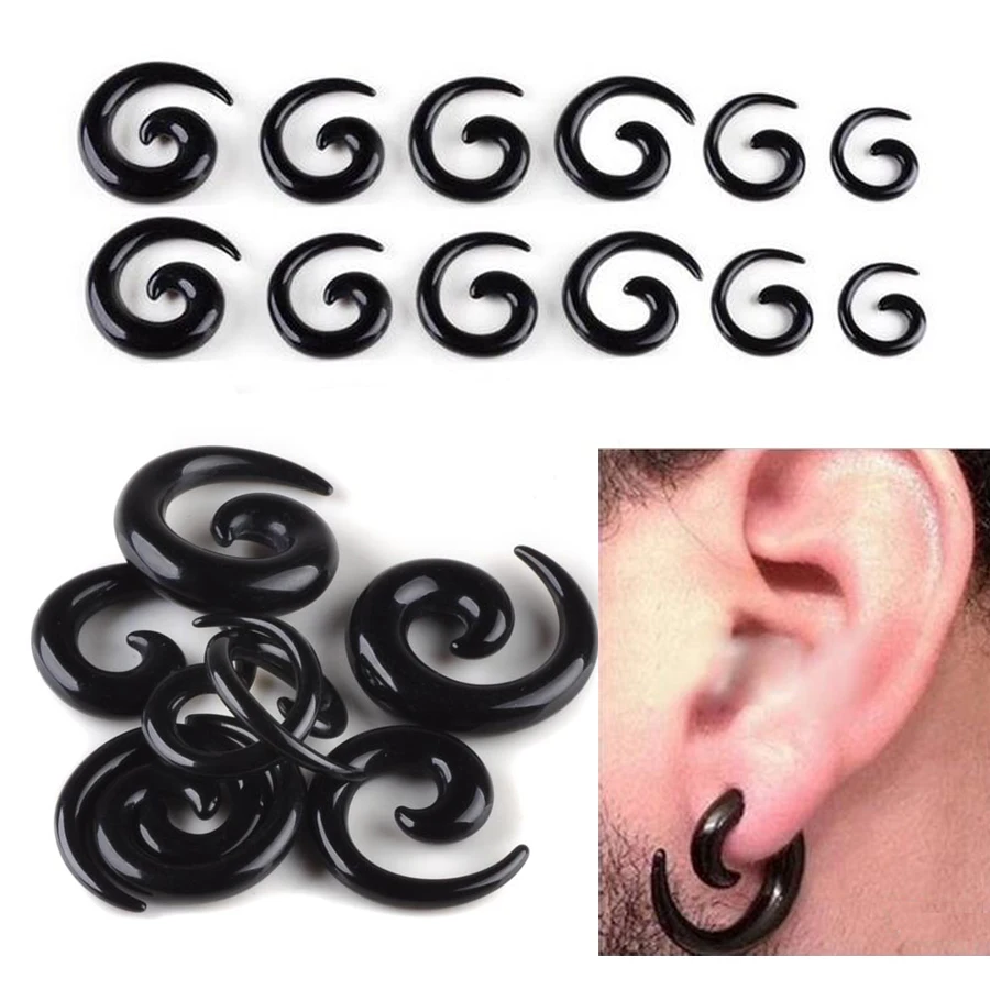 Wholesale 12Pcs/lot Black Spiral Ear Tapers Piercing Body Jewelry Lot Acrylic Ear Tapers Fake Ear Expander Plug Tunnel Kit