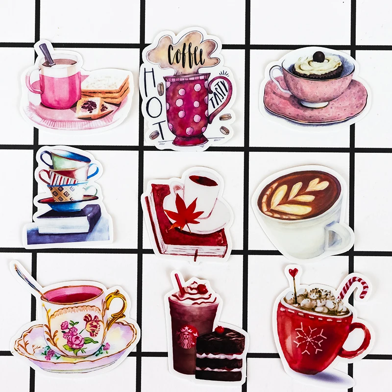 38pcs Creative Cute Self-made Gourmet Drink Sticker Coffee Scrapbooking Cartoon Paper Stickers / Waterproof Stationery Diy