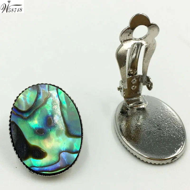 Opal Crysal Howlite Malachite Aventurine Tiger Eye Howlite Blue Sand Goldstone Abalone Shell Oval Clip Earrings 1pair WB658b