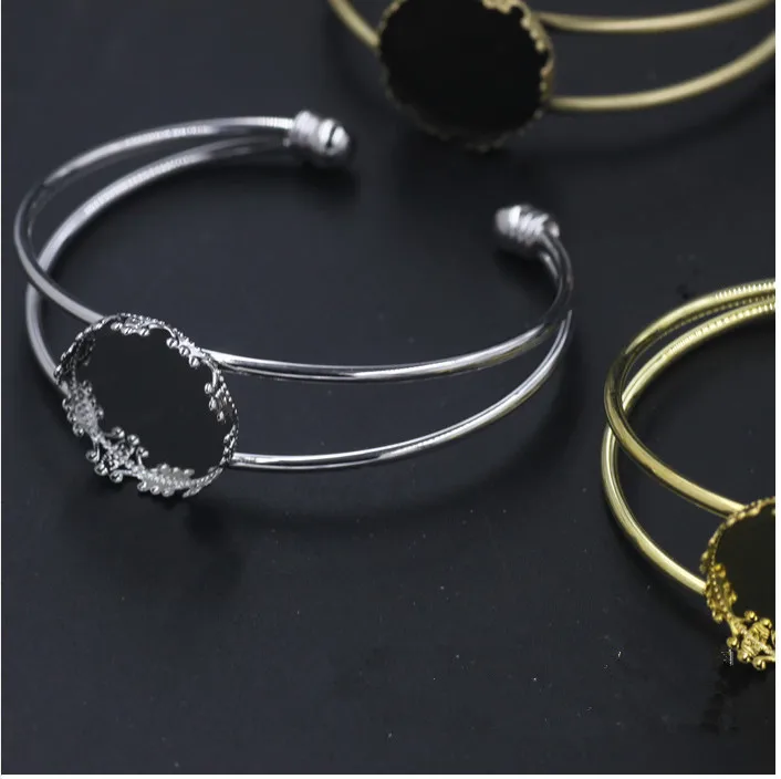 REGELIN High Qualtity 1pcs Fit 20mm Round Cabochon Bangle Base Setting Bracelet Blank Bezel Findings 65mm*60mm Bangle