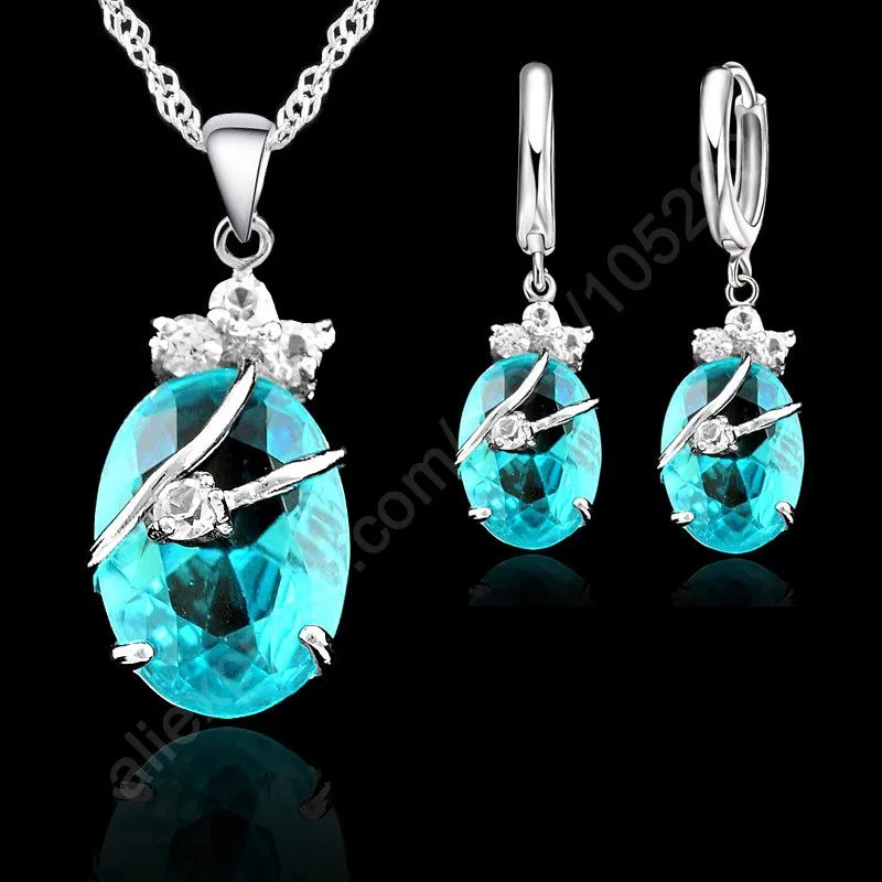 925 Silver Needle Flower Water Drop Wedding Jewelry Sets For Women Cubic Zircon Pendant Necklace Earring Sets Party Gift