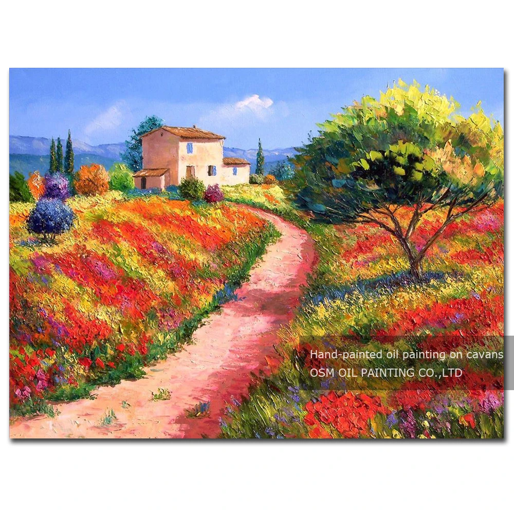 Newest Design 100% Hand-painted Oil Painting on Canvas Impression Knife Painting Country Road Oil Painting For Wall Decoration