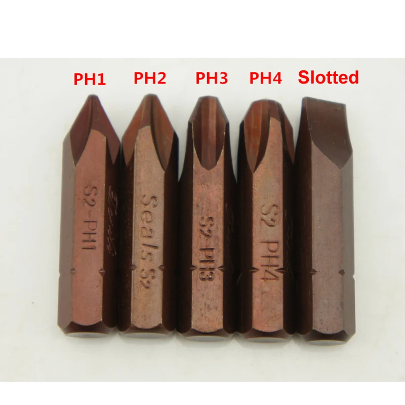 5pcs/set 38mm Length 8mm Hex Multi-purpose Heavy Duty Impact Screwdriver Bits Set Tools Slotted & Phillips PH1 PH2 PH3 PH4