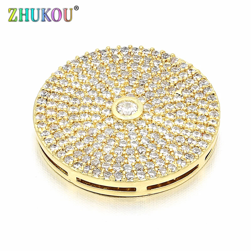 19mm Handmade Brass Cubic Zirconia Gold color Disc Charms Connectors DIY Jewelry Bracelet Necklace Making, Model: VS56