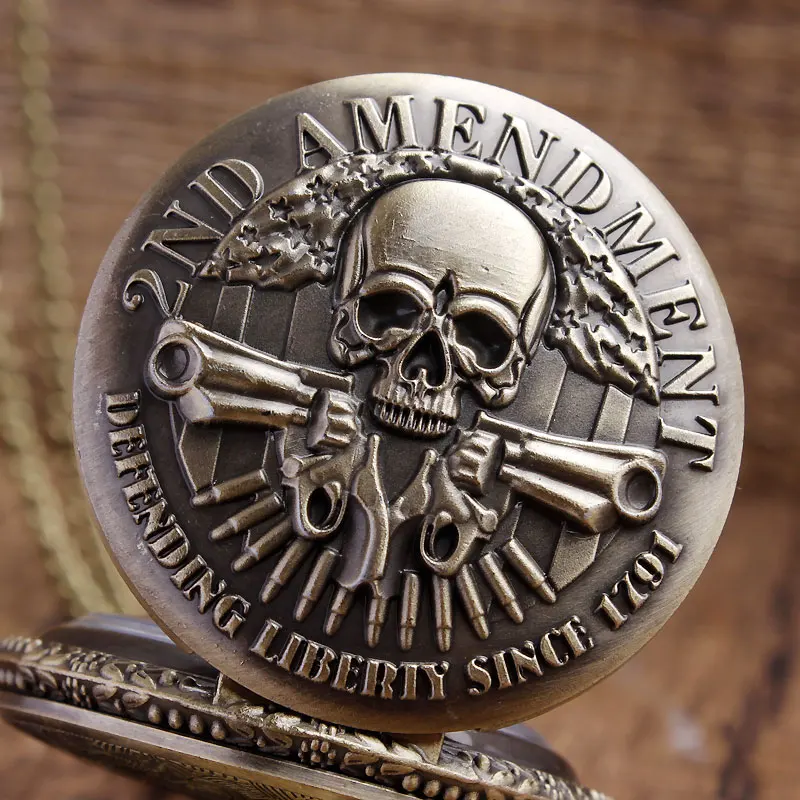 New Arrived Fashion DEFENDING LIBERTY SINCE 1791 2nd AMENDMENT MILITARY Gun Skull Quartz Necklace Mens Women Pocket Watch Gifts