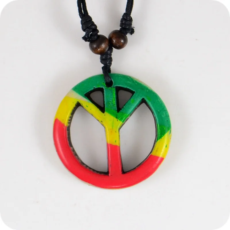 Red Yellow Green Peace Sign Resin Pendant Necklaces Jamaica Tafari Rastafarian Reggae Amulet Lucky Gift Cool Tribal Totem