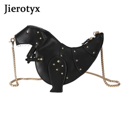 JIEROTYX Fashion Rivet Personality Dinosaur Design Leather Crossbody Mini Messenger Bag Women Chain Punk Purse Female Shoulder