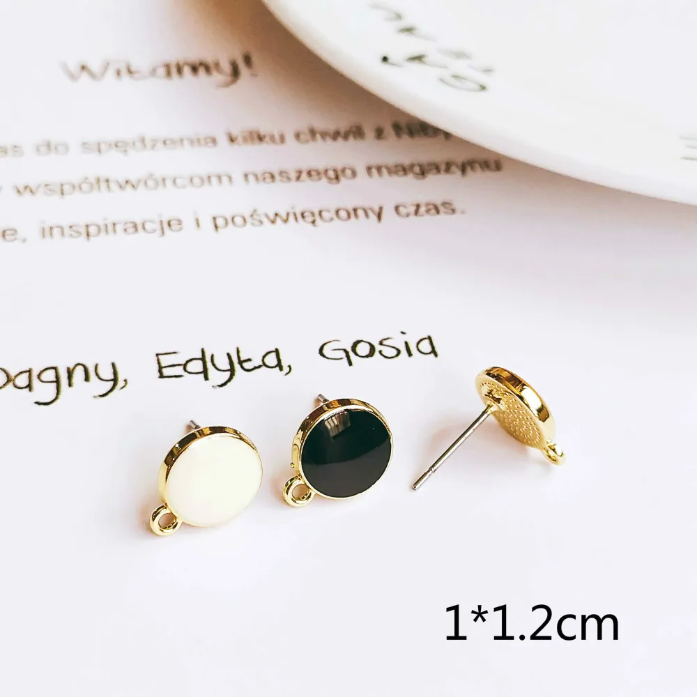 Enamel Alloy Round Stud Earring Components Eardrop Simple Color Style for Women DIY Jewelry Accessories Handmade Materials 10pcs