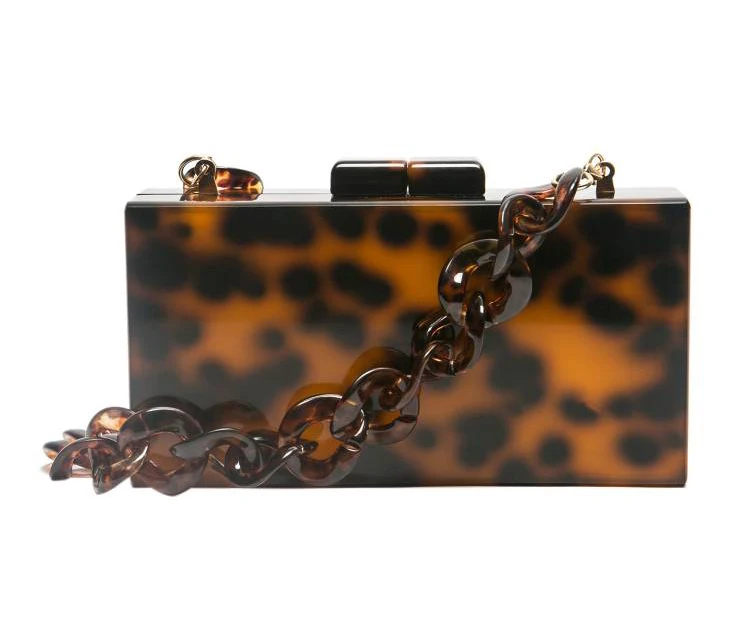 Leopard Color Acrylic Box Clutches With Resin Chain Red Fabric Acrylic Clasp Women Brand Lady Party Beach Evening Handbags Bags