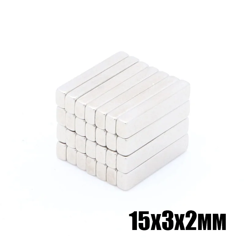 100pcs 15x3x2 mm wholesale Strong Bar Block Magnets Rare Earth Neodymium 15mm x 3mm x 2 mm ndfeb Neodymium magnets 15x3x2 mm