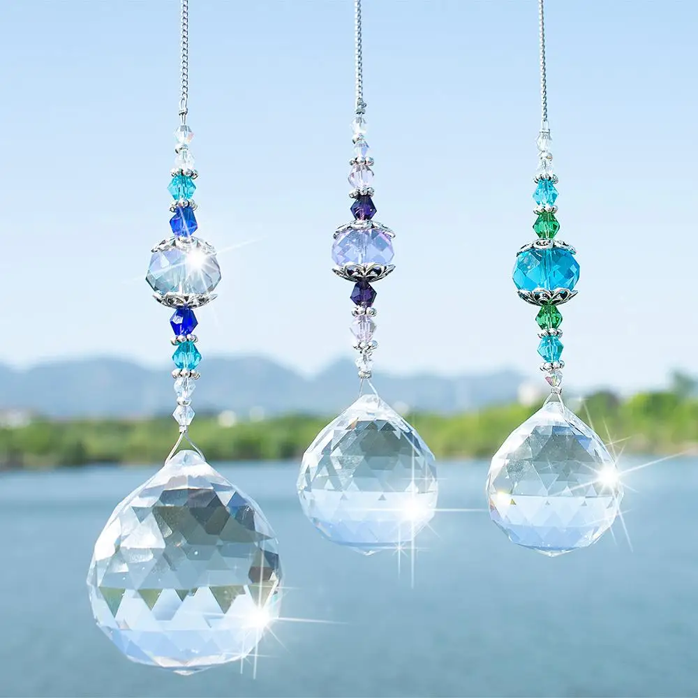 H&D Pack of 3,Clear Crystal Prism Ball Rainbow Maker Window Prisms Suncatcher Crystal Pendants for Home,Office,Garden Decoration