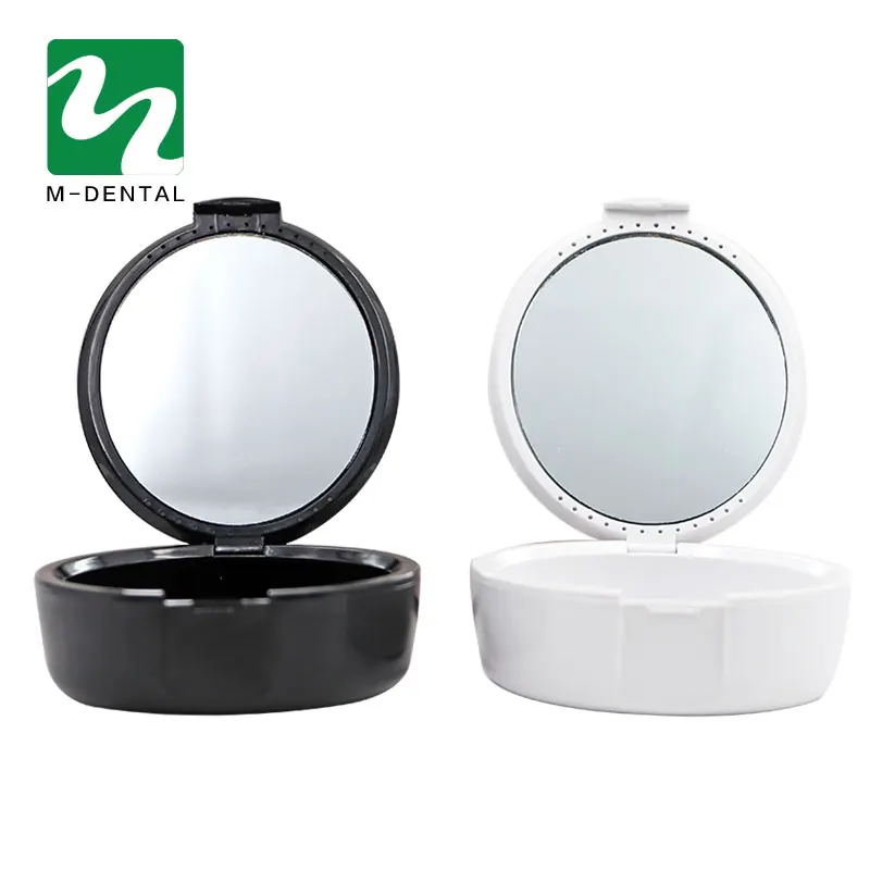 

2pcs Dental Orthodontic Retainer Mouthguard White/Black Denture Storage Case With Mirror Box For Dental Lab Teeth Whitening