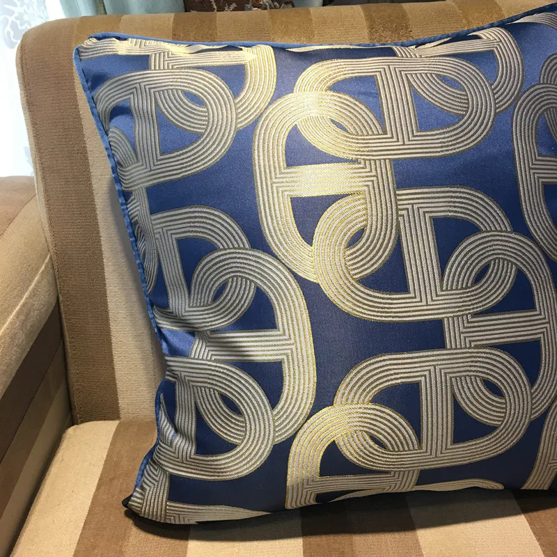 Deluxe Contemporary Geometric Blue Ellipse Sofa Chair Designer Throw Cushion Cover Decorative Square Home Pillow Case 45 x 45cm