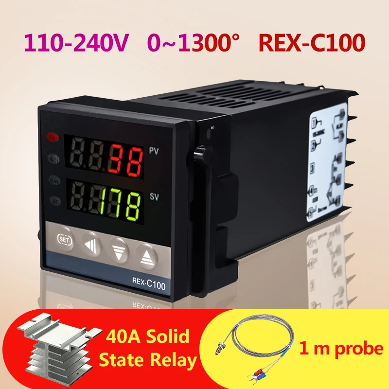 

New Alarm REX-C100 110V to 240V 0 to 1300 Degree Digital PID Temperature Controller Kits with K Type Probe Sensor