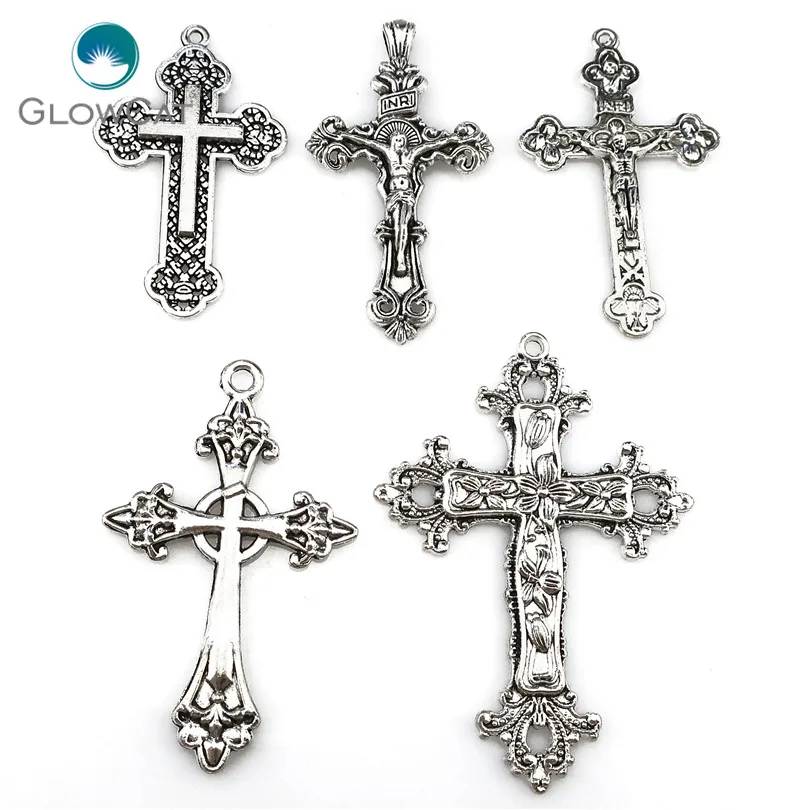 MIX 5 teile/los Vintage Silber Farbe Zink-legierung Große Jesus Kreuz Anhänger Religiöser Glaube Charm Rahmen Schmuck Finden Machen 22398