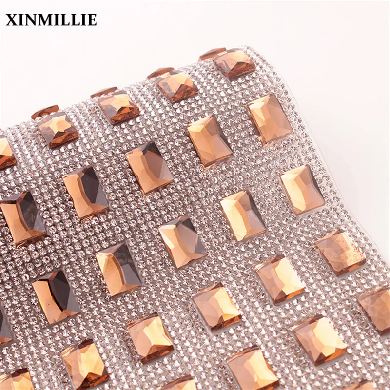 Rhinestone Trim Sheet 10x14mm Rectange Stone Hot Fix Glass Strass Banding Crystal Mesh Sticker Wedding Decoration Accessories