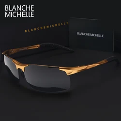 High Quality Ultra-Light Aluminum Magnesium Sport Sunglasses Polarized Men UV400 Rectangle Gold Outdoor Driving Sun Glasses