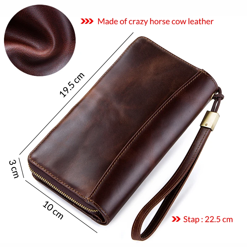 Men Clutch Wallets Casual Genuine Leather Long Wallet Zipper Coin Purse With Card Holder Large Capacity For Cell phones Engraved