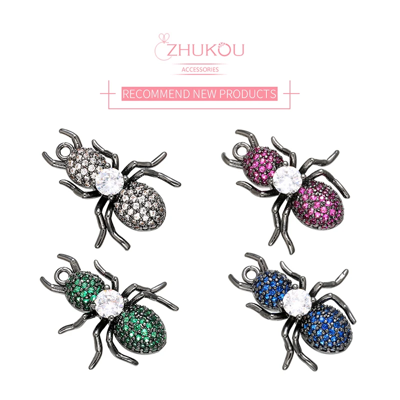 ZHUKOU 18x22mm sparkling crystal insect pendant for necklace earrings bracelet Cubic Zirconia jewelry accessories model:VD426