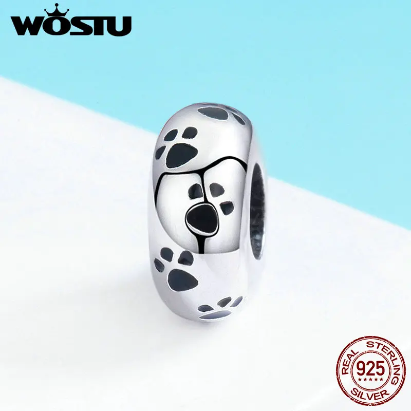 WOSTU Real 925 Sterling Silver Pet Dog Footprint Spacer Stopper Beads fit Wostu Original Charm Bracelet Jewelry Gift CQC594 image 3
