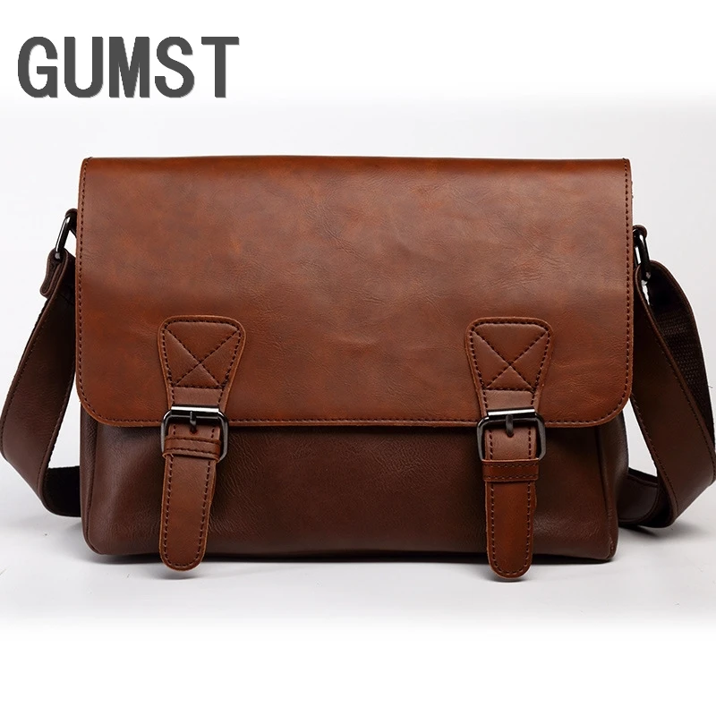 GUMST Leather men messenger bags vintage black business men shoulder crossbody Laptop bag casual high quality briefcase