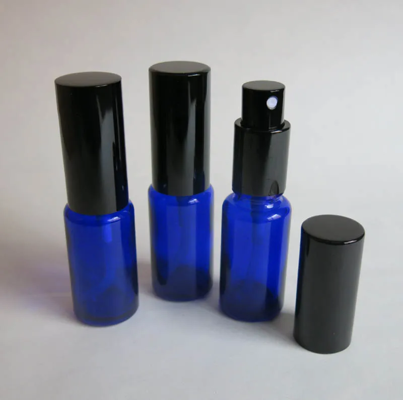 

wholesale empty 15 ml Mini refillable perfume atomizer bottle spray , blue glass 1/2 OZ spray bottle with black atomizer lid