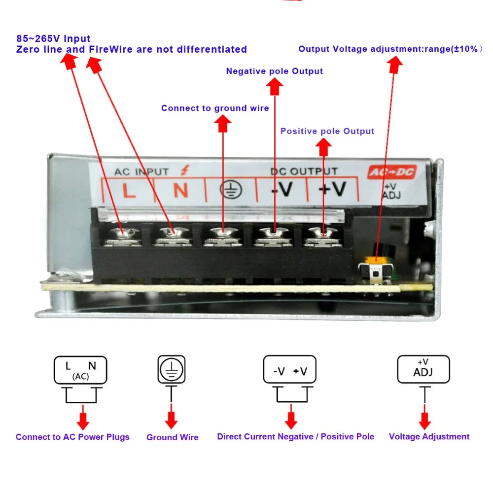 50W Led Power Supply Ac 100-240V to Dc 5V 10A  for Led with Ce Rohs Certification