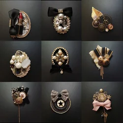 Vintage Baroque Court Wind Badge Fringe Brooch Fabric Knitting Bow Drill Coat Sweater Accessories For Woman